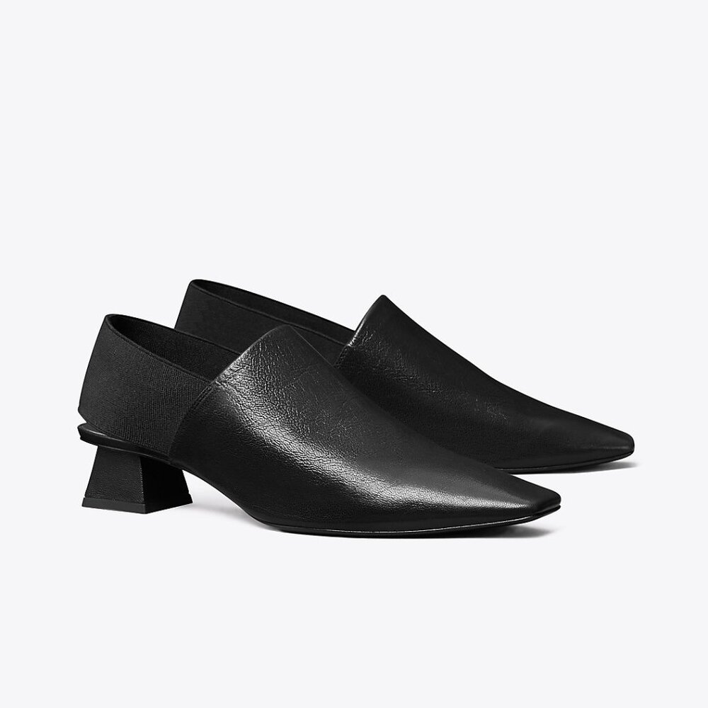 Tory Burch Block Heel Mules Leather Size 8.5 Black color